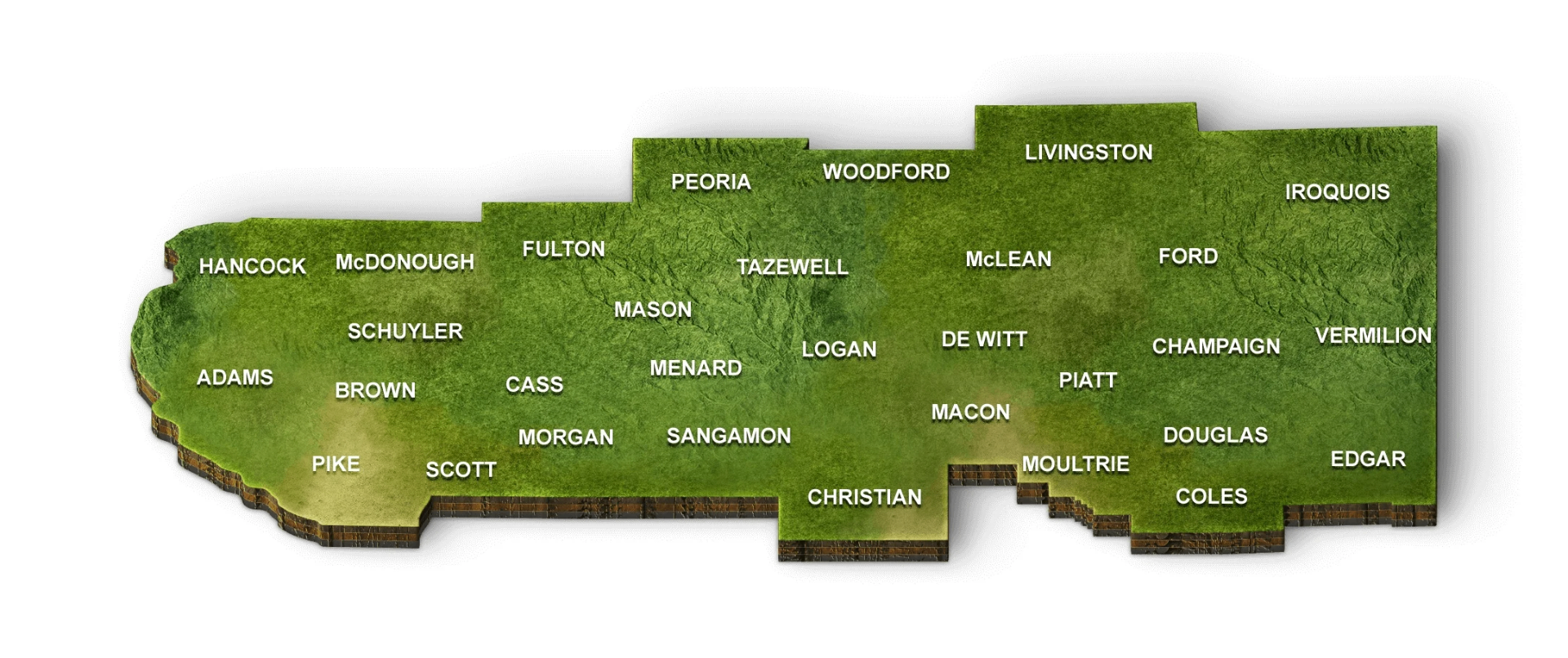 Illustrated map of Central Illinois coverage counties