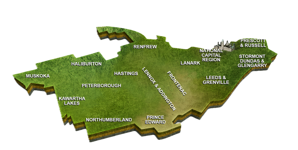 Illustrated map of Eastern Ontario coverage areas