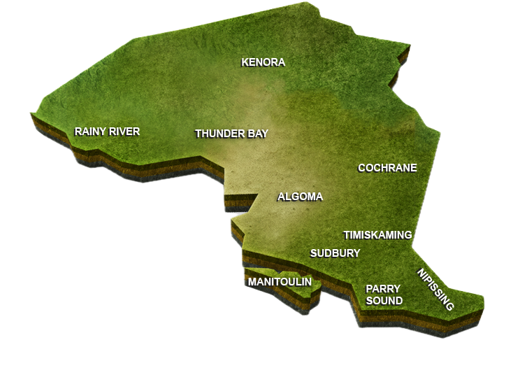 Illustrated map of Northern Ontario coverage areas